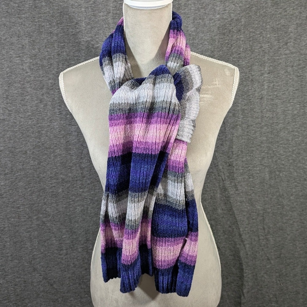 Merona Womens Purple Blue Pink Striped Chenille Ribbed Knit Winter Scarf